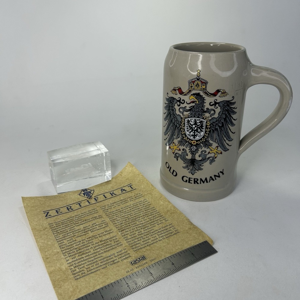 VTG ‎ West Germany Beer Stein Kleiber Bavaria Crest w/ Certificate 1 Liter Mug